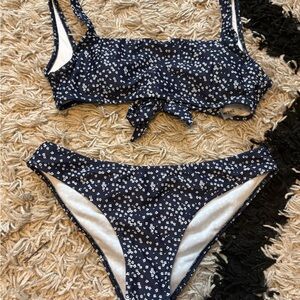 SHEIN Navy and White Floral Swimwear